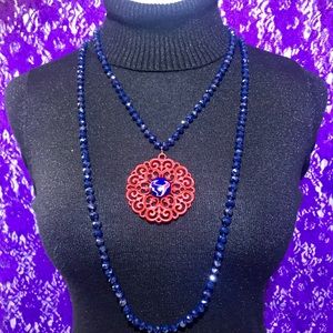 Houston Texans 60” Crystal wRed Medallion Necklace